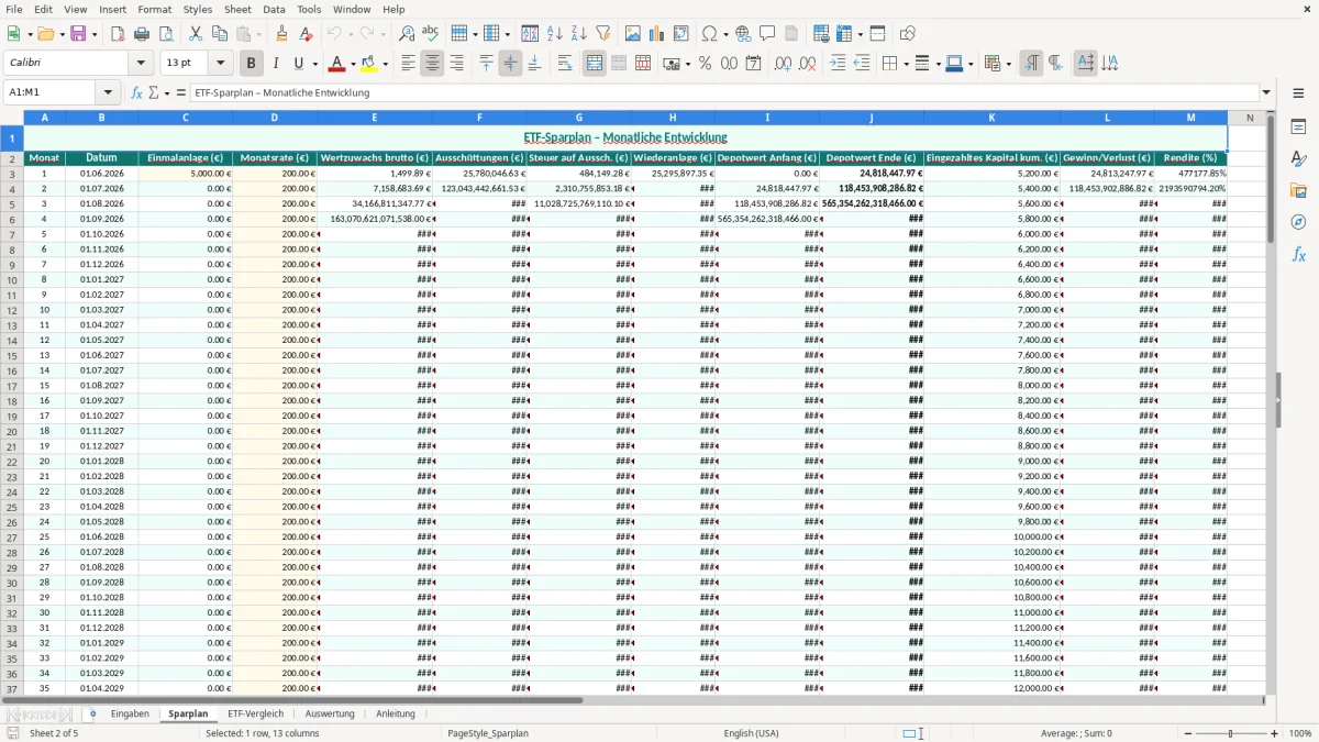 Captura de tela 2: Aba Sparplan - Planilha Excel etf sparplan rechner excel