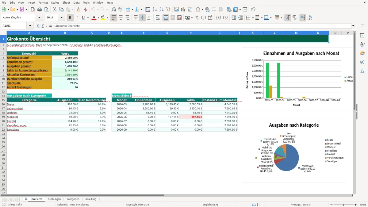 Captura de tela 1: Aba Übersicht - Planilha Excel girokonto übersicht excel