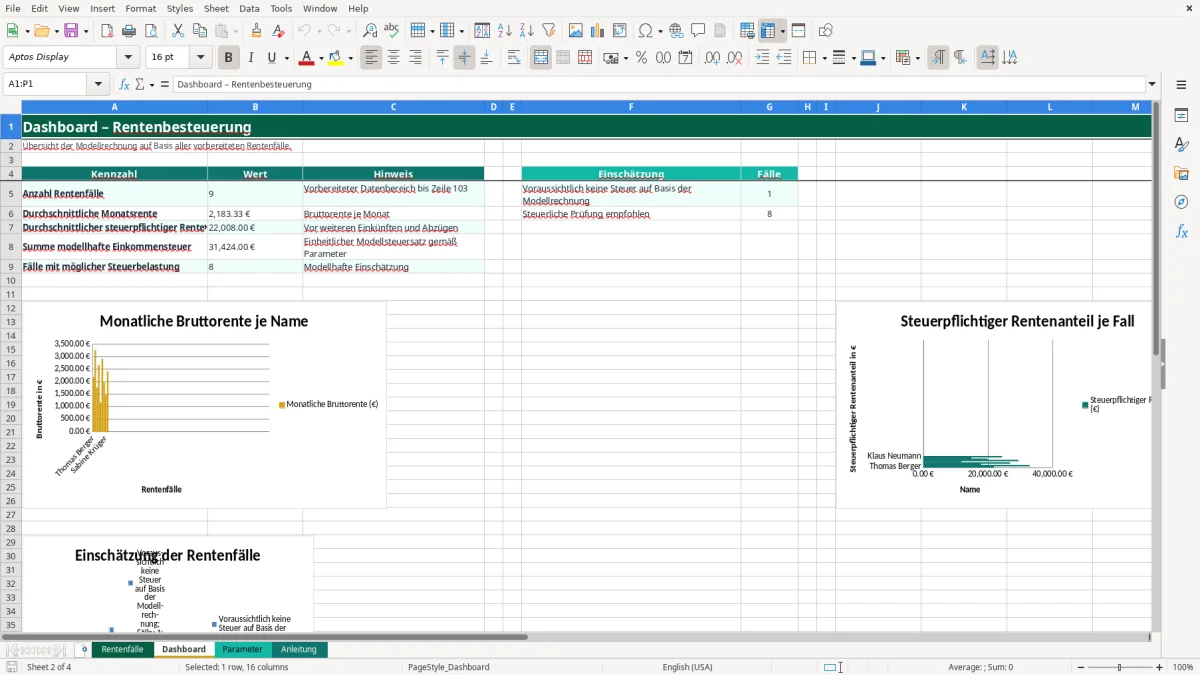Captura de tela 2: Aba Dashboard - Planilha Excel rentenbesteuerung excel