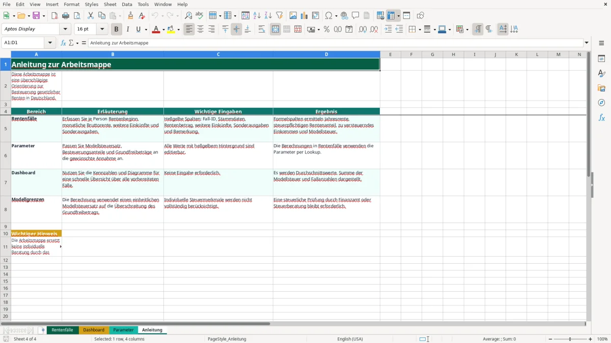 Captura de tela 4: Aba Anleitung - Planilha Excel rentenbesteuerung excel